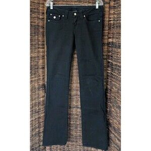 True Religion Jeans 29 Low Rise Straight Leg Stretch Rhinestones Black Bling USA